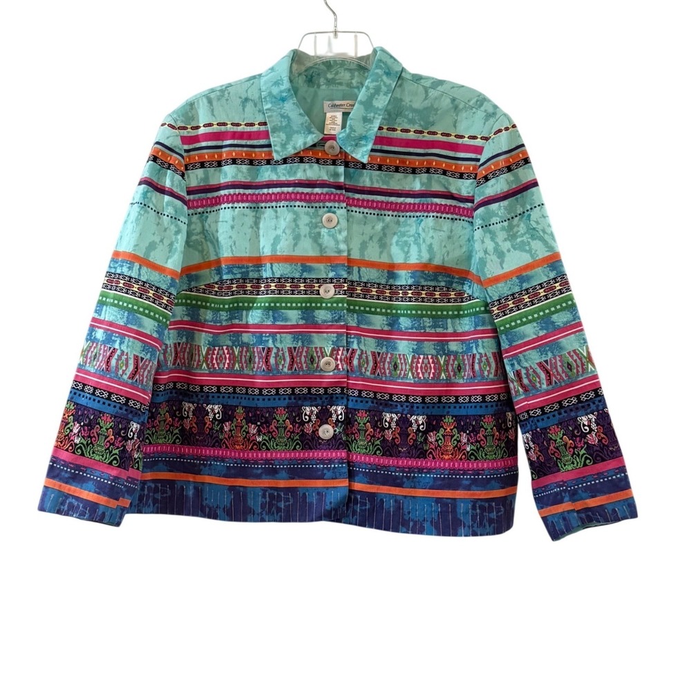 Coldwater Creek 3X Plus Size Southwest Tribal Jacket Colorful Cotton Granny Core